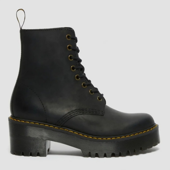 Like New Dr Martens | Shriver Hi Leather Block Heel Boots Black, Womens 9 - Picture 2 of 10